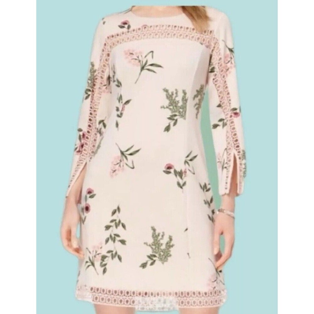 Alfani Embroidery Light Pink Floral Women Dress Zipper Back Size 8
